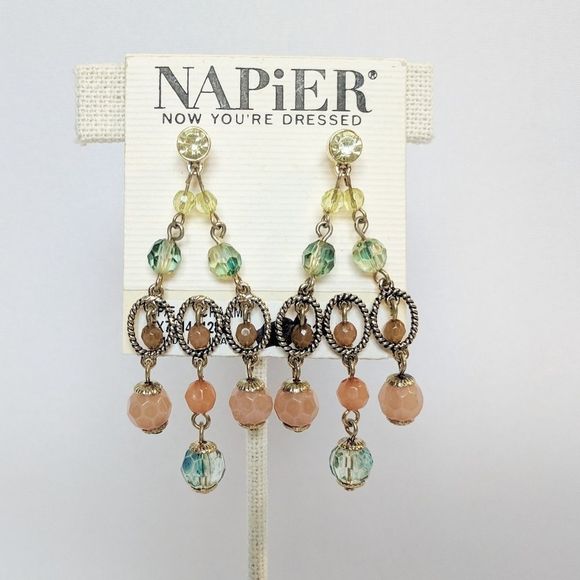 Napier Jewelry - Napier Gold Peach Green Chandelier Earrings